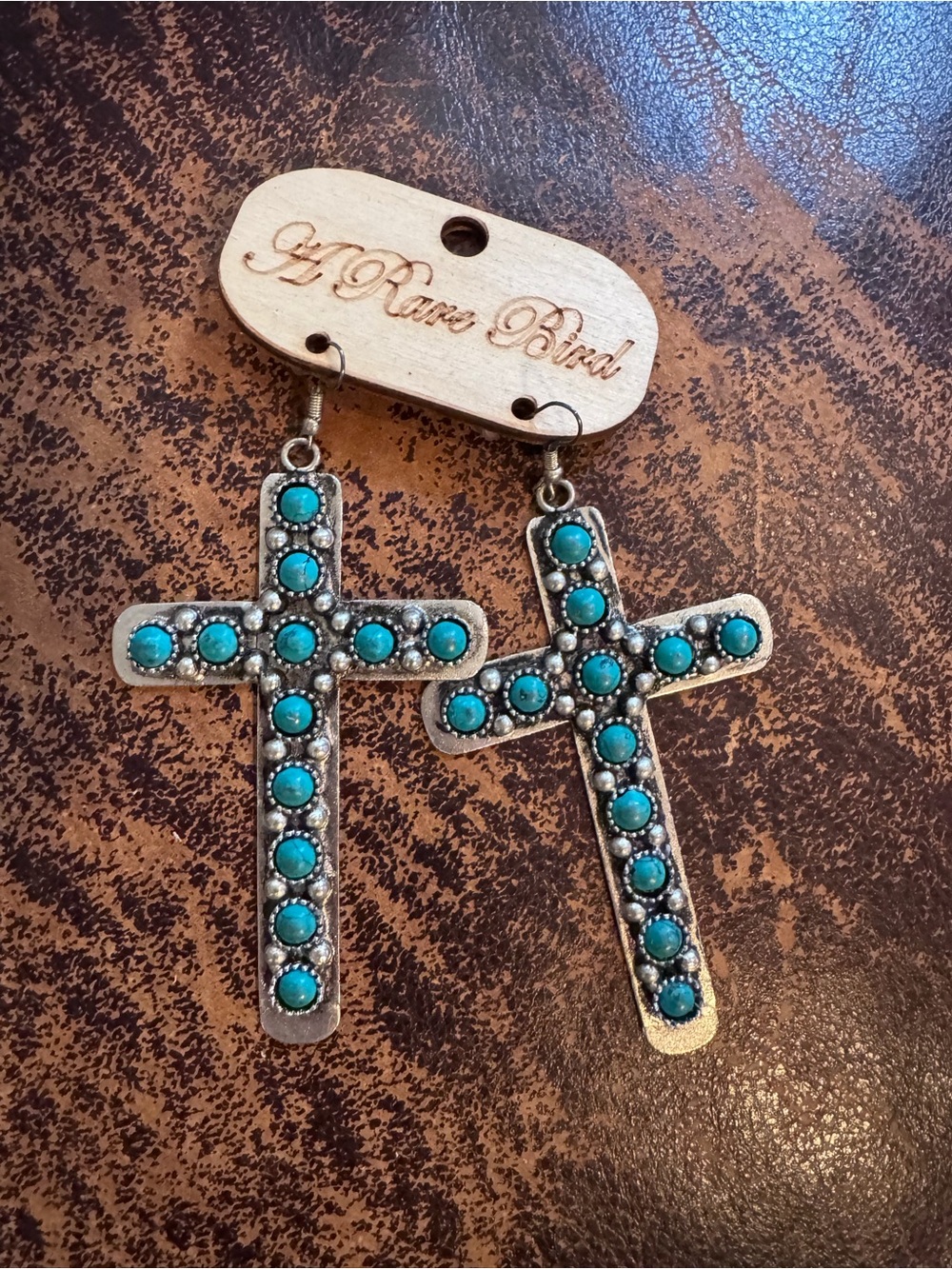 Rustic Turquoise Cross Drop Earrings by K'Rave Bird